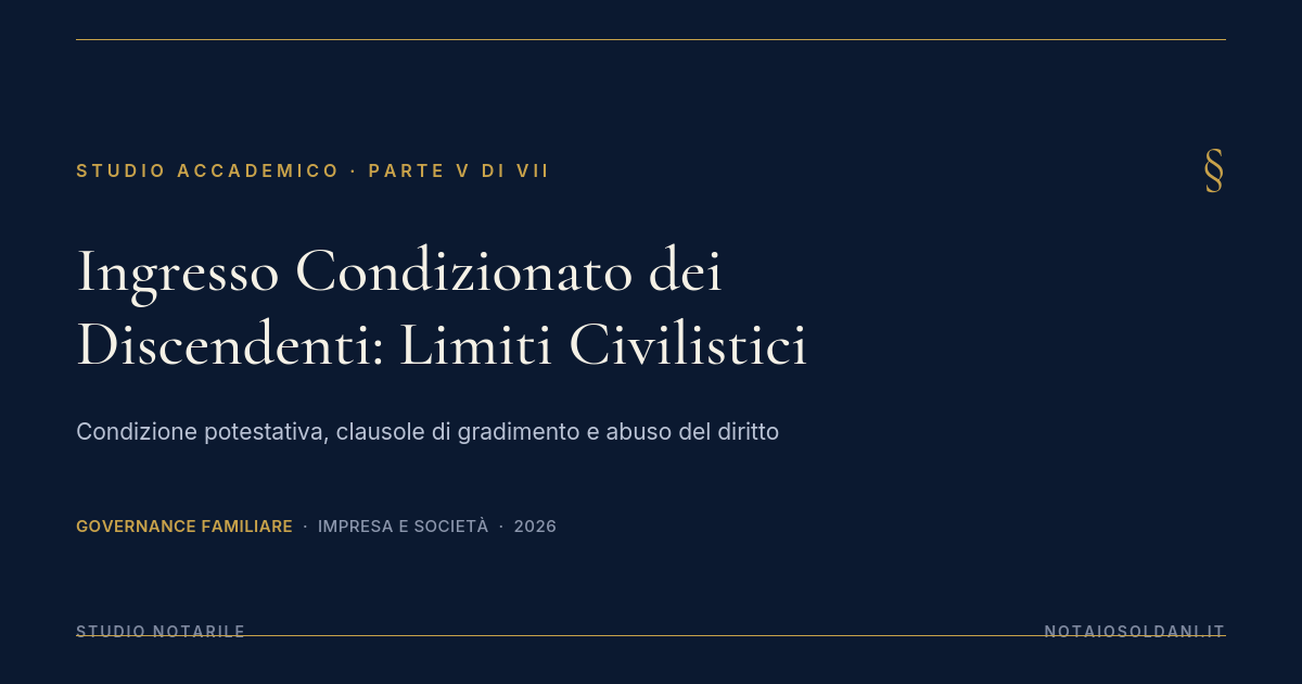 Ingresso Condizionato Dei Discendenti: I Limiti Civilistici 1 Ingresso Condizionato Dei Discendenti: Limiti Civilistici - Copertina