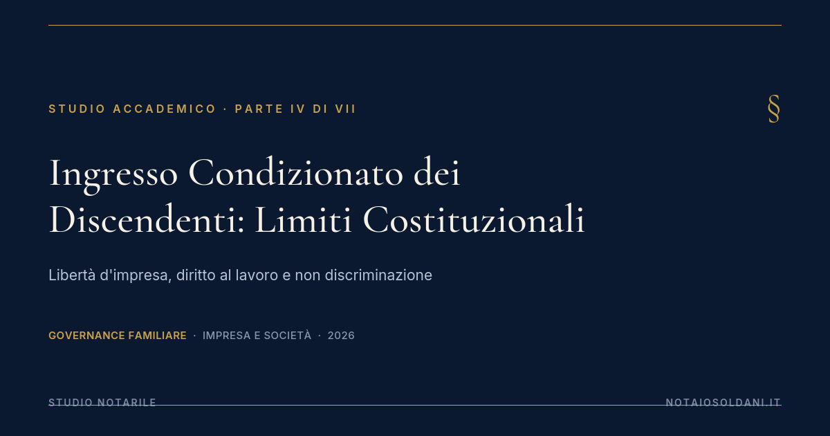 Ingresso Condizionato Dei Discendenti: I Limiti Costituzionali 1 Ingresso Condizionato Dei Discendenti: Limiti Costituzionali - Copertina