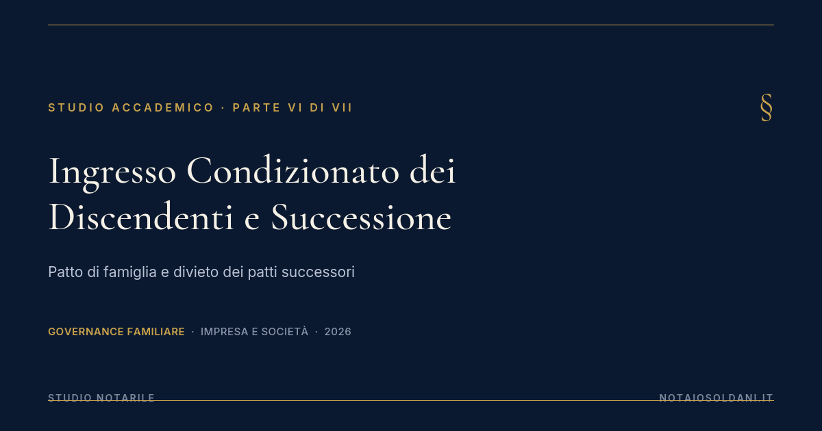 Ingresso Condizionato Dei Discendenti: Patto Di Famiglia E Successione 1 Ingresso Condizionato Dei Discendenti E Successione - Copertina